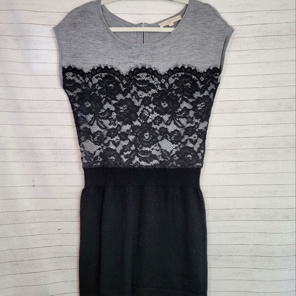 LOFT MERINO WOOL BLEND LACE DETAIL SWEATER DRESS, SZ XS - Picture 1 of 9